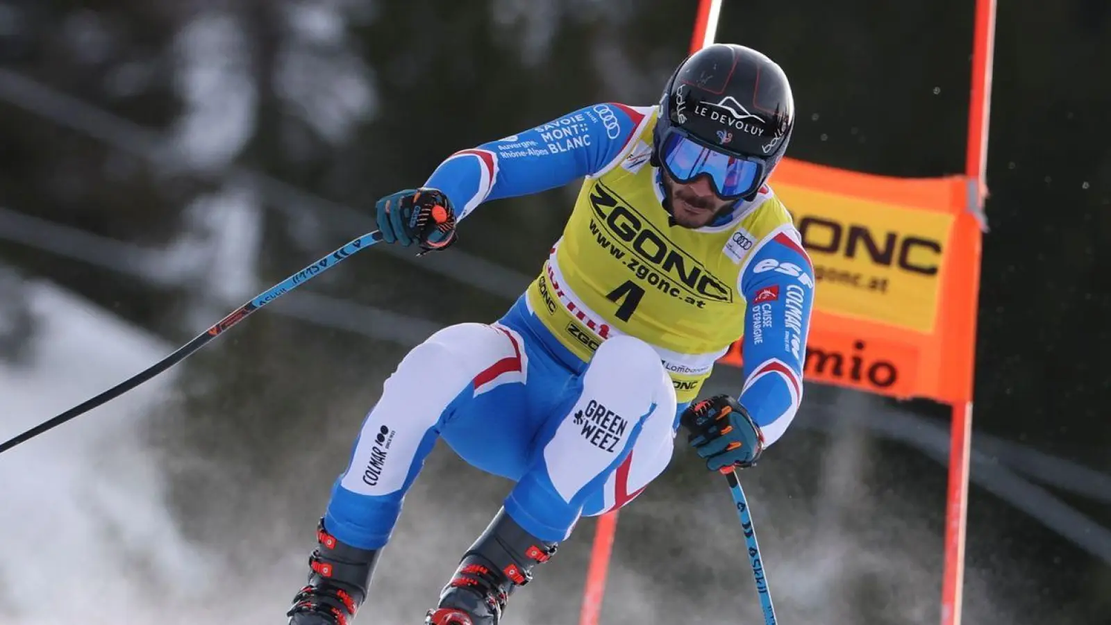 Cyprien Sarrazin bei der Abfahrt in Bormio. (Foto: Marco Trovati/AP/dpa)