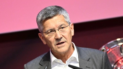 Herbert Hainer spricht bei der Jahreshauptversammlung auf der Bühne. (Foto: Angelika Warmuth/dpa/Archivbild)