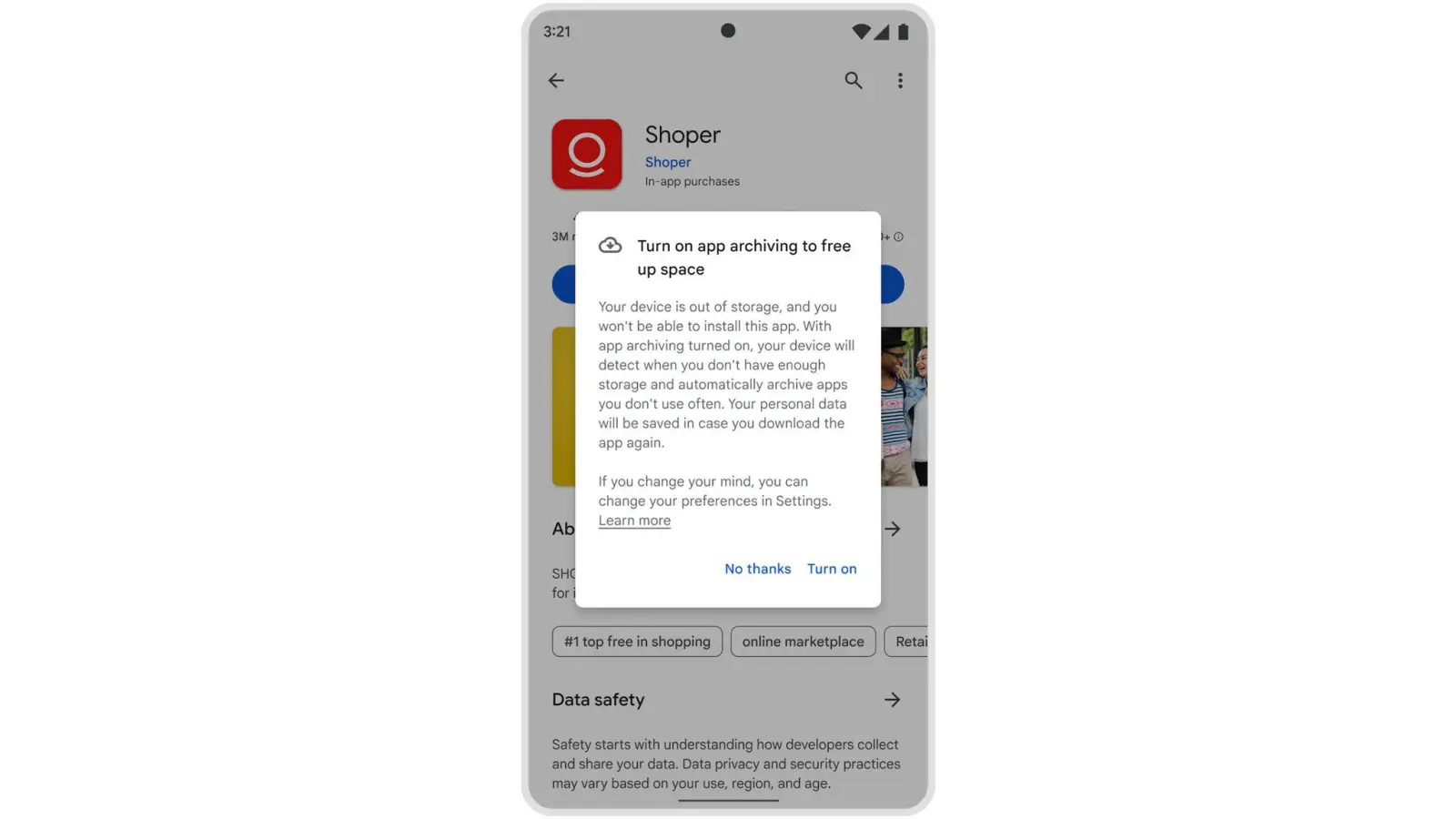 Diesen Pop-Up-Dialog zur neuen Auto-Archiv-Funktion für Apps dürften bald viele Android-Nutzerinnen und -Nutzer zu Gesicht bekommen - dann natürlich auf Deutsch. (Foto: Google/googleblog.com/dpa-tmn)