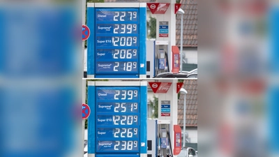 An dieser Tankstelle ist der Preis mittags kräftig gestiegen.  (Foto: Marijan Murat/dpa)