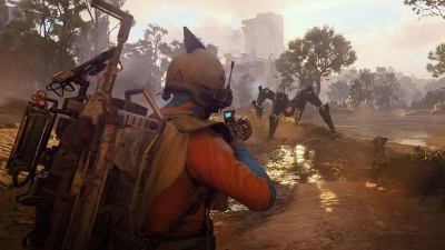 Spinnenartige Arcs, die vom Himmel regnen, sind die Hauptgegner im Spiel. (Foto: -/Embark Studios/dpa-tmn)