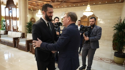 Im Oktober traf Außenminister Johann Wadephul (CDU) den syrischen Übergangspräsidenten, Ahmed al-Scharaa, in Damaskus. (Archivfoto) (Foto: Marcus Brandt/dpa)