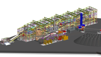 3D-Planung wie die Rostasche-Aufbereitungsanlage später aussehen wird. Ein Großprojekt. (Screenshot: Andreas Hein)
