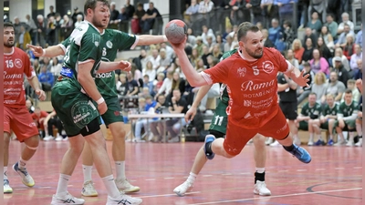 Daniel Laugner erzielte vor gewohnt großer Kulisse von 390 Zuschauern sechs Treffer für Rothenburg gegen Allach (vorne in Grün Maximilian Zilz) (Foto: Martin Rügner)