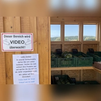 „Wir zählen auf Ihre Ehrlichkeit”, steht auf einem Zettel am Melonenstand an der B13. Dieses Vertrauen wurde nun ausgenutzt, weshalb der Betreiber eine Videokamera angebracht hat. (Foto: Anna Beigel)