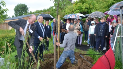 Eine Linde pflanzte Johann Schlackl (links) gemeinsam mit den französischen Freunden im Schulgarten in Donzenac. (Foto: Louis Besanger)