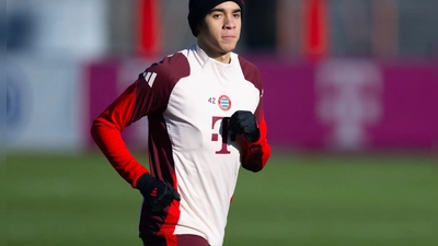 Jamal Musiala noch beim Training in München. (Foto: Sven Hoppe/dpa)