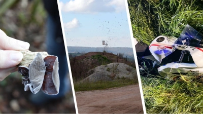 Von abgängigen Pilzesammlern, ungewöhnlichen Fundstücken und herrenlosen Motorrädern. (Collage: Silvia Schäfer/Johannes Zimmermann/Polizei)