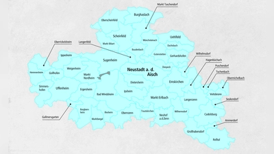 Der Stimmkreis Neustadt/Aisch - Fürth-Land zur Bezirkswahl 2023: Wer hier als Direktkandidat zur Wahl steht, sehen Sie auch in unserer Bildergalerie. (Foto: Susanne Pfahler)