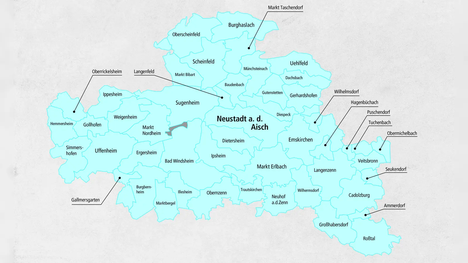 Der Stimmkreis Neustadt/Aisch - Fürth-Land zur Bezirkswahl 2023: Wer hier als Direktkandidat zur Wahl steht, sehen Sie auch in unserer Bildergalerie. (Foto: Susanne Pfahler)