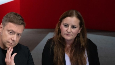 Ihr letzter Bundesparteitag als Vorsitzende: Janine Wissler und Martin Schirdewan. (Foto: Hendrik Schmidt/dpa)