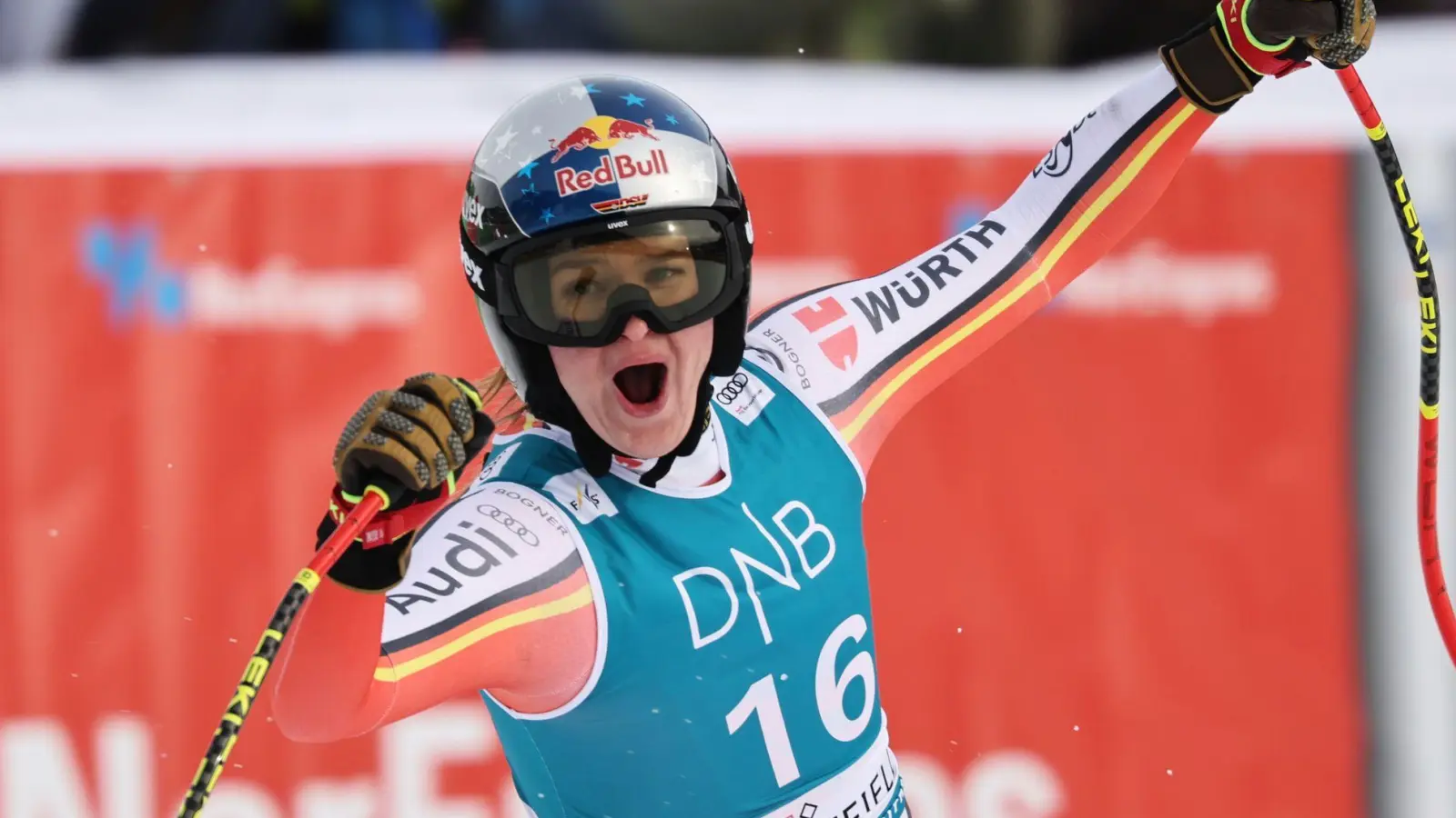 Am Freitag Zweite, am Samstag Erste: Emma Aicher brilliert beim Weltcup in Kvitfjell. (Foto: Marco Trovati/AP/dpa)