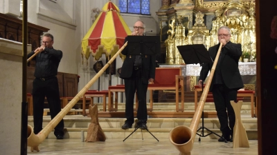 Brachten ungewohnte Klänge in die Herrieder Stiftsbasilika (von links): Charly Hopp, Dietrich Kawohl und Klaus Dieter Griebsch. (Foto: Christina Özbek)