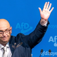 Protschka feiert den Wahlsieg der AfD in Sachsen-Anhalt. (Archivbild) (Foto: Armin Weigel/dpa)