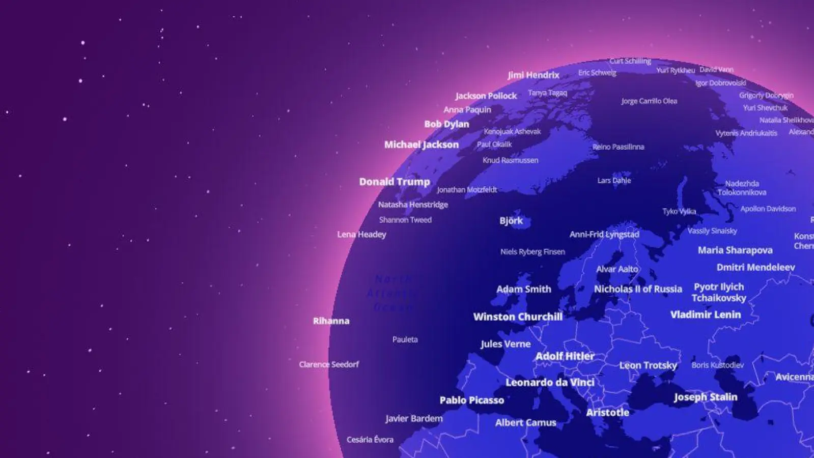 Auf den Spuren von Pablo Picasso, Mahatma Gandhi und Co: Um nach bekannten Persönlichkeiten und ihren Geburtsorten Ausschau halten zu können, lässt sich der Erdball beliebig rotieren und zoomen. (Foto: Notable-People/Mapbox/OpenStreetMap/dpa-tmn)