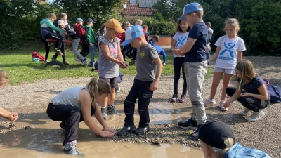 Fröhliches Wasserpantschen: Im Rahmen der Ferienbetreuung in Feuchtwangen standen verschiedene Aktivitäten auf dem Programm.  (Foto: "Xund ins Leben"/Hanna Wolf )
