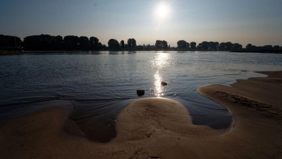 Die Sonne spiegelt sich auf dem Rhein bei Köln-Langel. (Foto: Henning Kaiser/dpa)