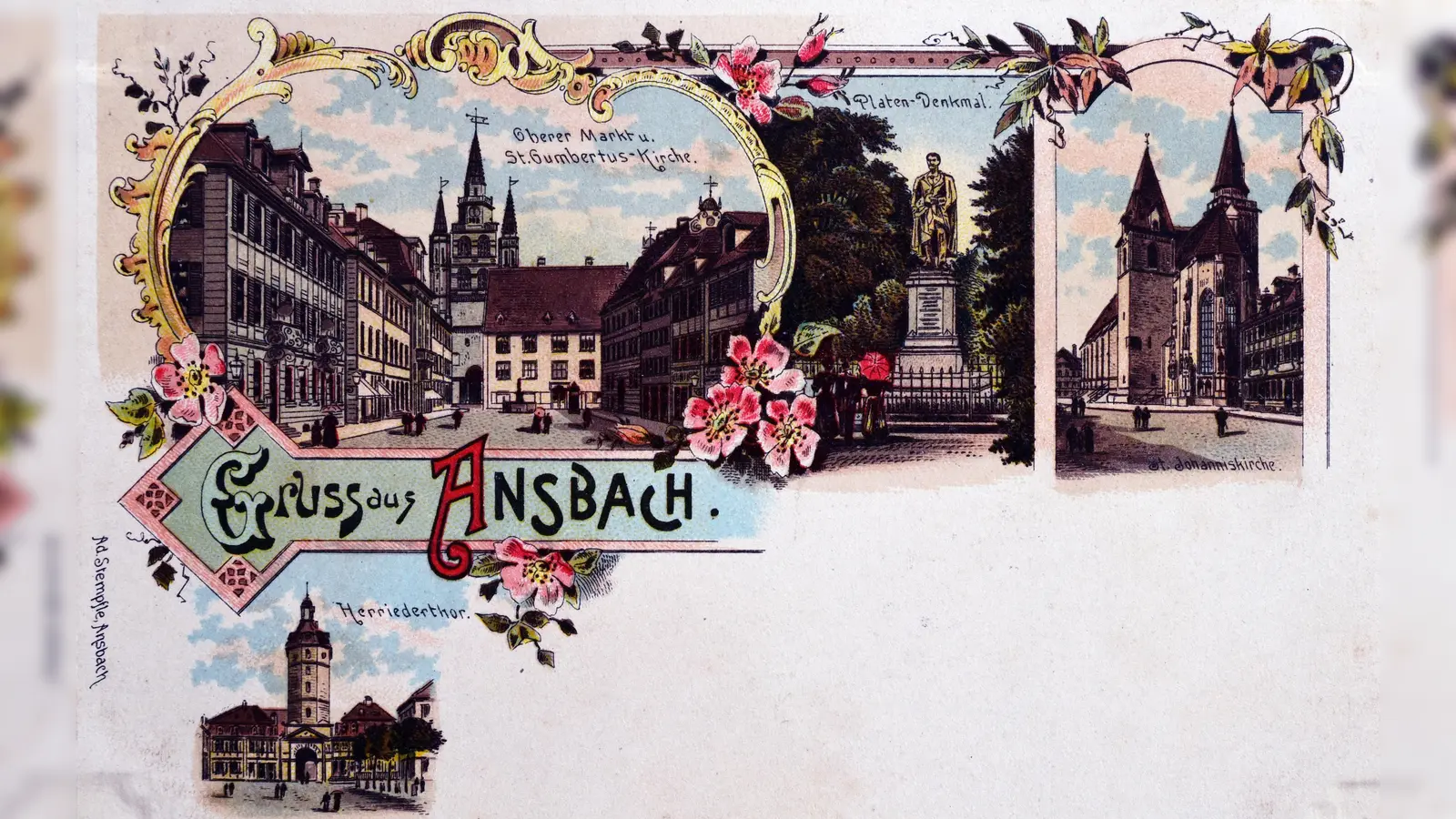 Auf dieser historischen Postkarte sind sie vereint: die beiden Stadtkirchen St. Gumbertus und St. Johannis sowie das Herrieder Tor. (Foto: Sammlung Breitschwert)