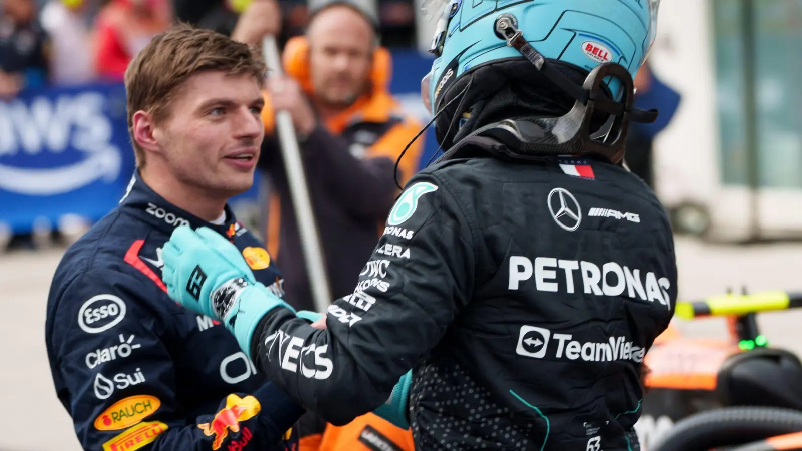 Verstappen und Russell haben keinen Respekt mehr füreinander. (Foto: Paul Chiasson/The Canadian Press via AP/dpa)