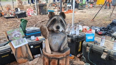 Nur 60 Minuten hatte Inga Müller für dieses Kunstwerk Zeit: ein putziger Waschbär mit einer Bürste im Waschfass. (Foto: Inga Müller)