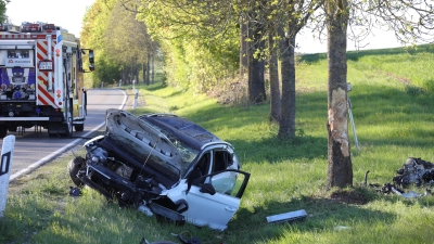 Völlig zerstört wurde das Auto einer 36-Jährigen beim Aufprall an einen Baum.  (Foto: NEWS5 / Markus Zahn)