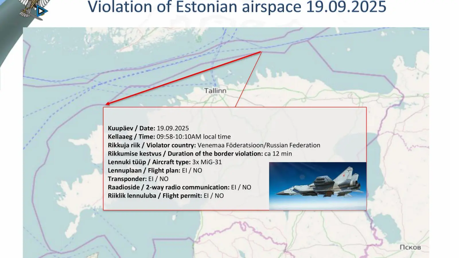 Estland zufolge waren die russischen Kampfflugzeuge klar im Luftraum des EU- und Nato-Landes. (Foto: Rasmus Jürilo/Estnisches Verteidigungsministerium/dpa)