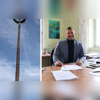 Langfurths Bürgermeister Simon Schäffler ist nicht erfreut über die Gestaltung des Maibaums in seinem Ort. (Foto: Friedrich Zinnecker, Martina Haas)