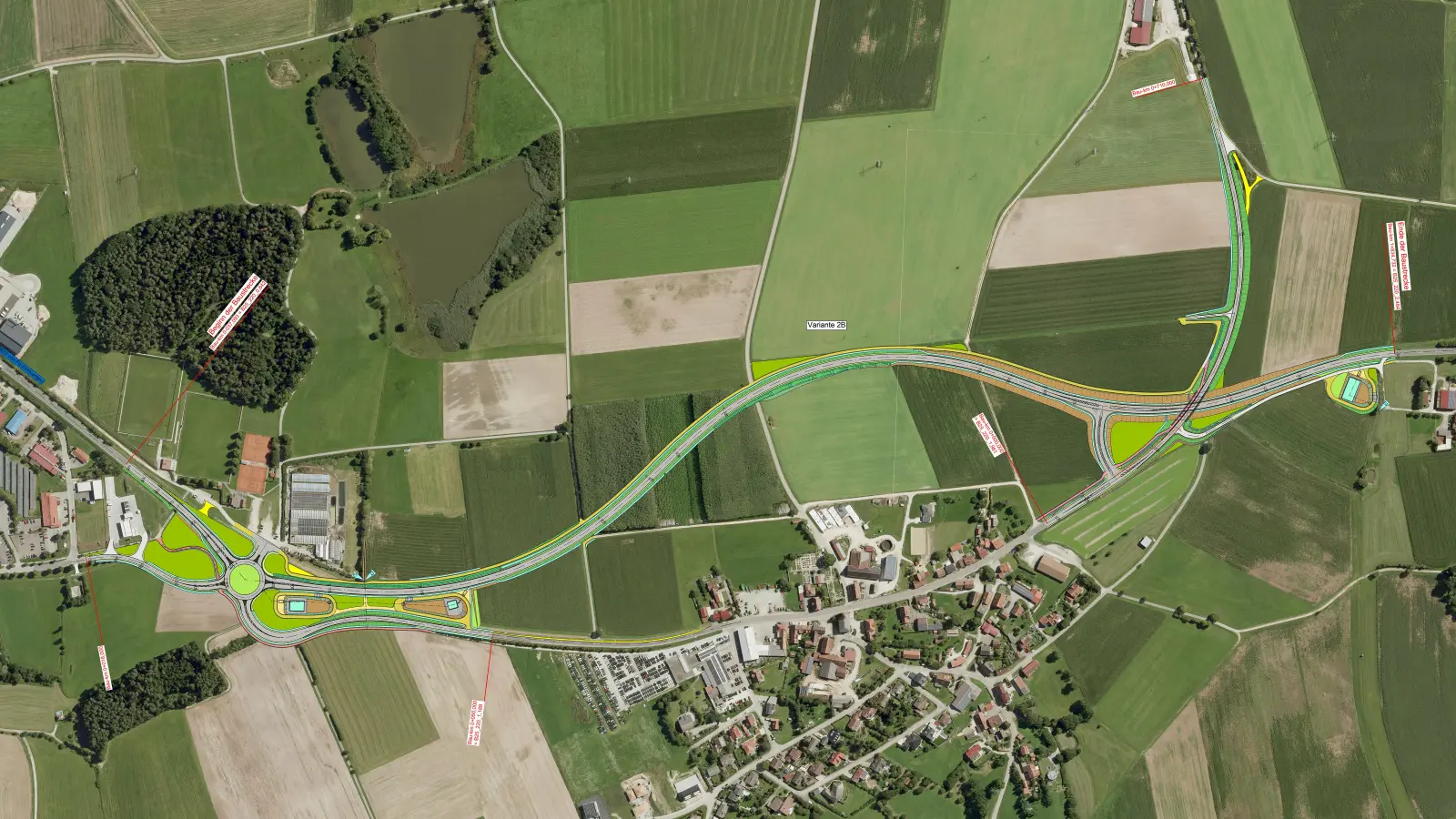 So soll die neue Trasse der Bundesstraße 25 vorbei an Lehengütingen verlaufen. Einige Details bedürfen aber noch der Klärung. (Grafik: Staatliches Bauamt Ansbach)