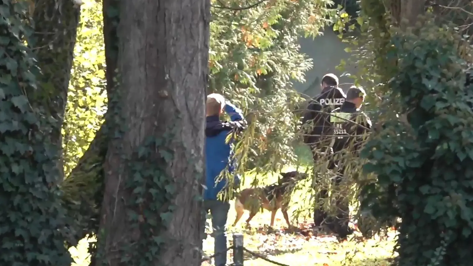 Spürhunde sind auf dem Gelände untwergs. (Foto: Ivo Böhme/dpa)
