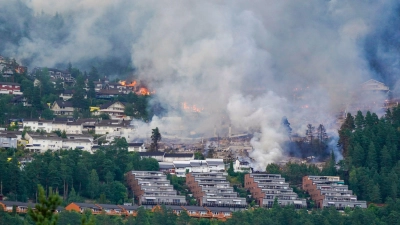 Mehr als 100 Wohneinheiten wurden zerstört.  (Foto: Thomas Fure/NTB/dpa)