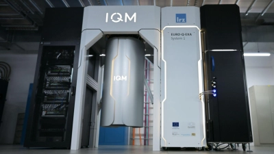 Der europäische Quantencomputer Euro-Q-Exa des finnischen Unternehmens IQM in Garching bei München. In dem Rechner steckt auch deutsche Technologie. (Archiv) (Foto: Malin Wunderlich/dpa)