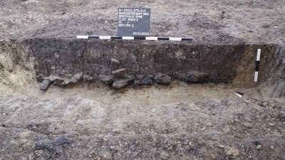 Diese Aufnahme zeigt das Profil einer Gargrube, wie sie bei den Ausgrabungen in Burgbernheim von Archäologen in großer Zahl gefunden wurden. Dadurch sind Rückschlüsse möglich, wie sich Menschen in der Region vor langer Zeit ernährten. (Foto: Wanax)