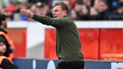 Wolfsburgs Trainer Dieter Hecking (l) war unzufrieden mit der Leistung des Schiedsrichters.  (Foto: Fabian Strauch/dpa)