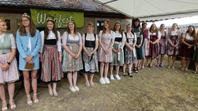 Etliche Hoheiten ließen sich beim Weinfest in Tauberzell blicken. Das Foto zeigt (von links) die gastgebende Prinzessin Verena I. und die fränkische Weinkönigin Eva Brockmann aus Großwallstadt mit ihren Kolleginnen. (Foto: Karl-Heinz Gisbertz)