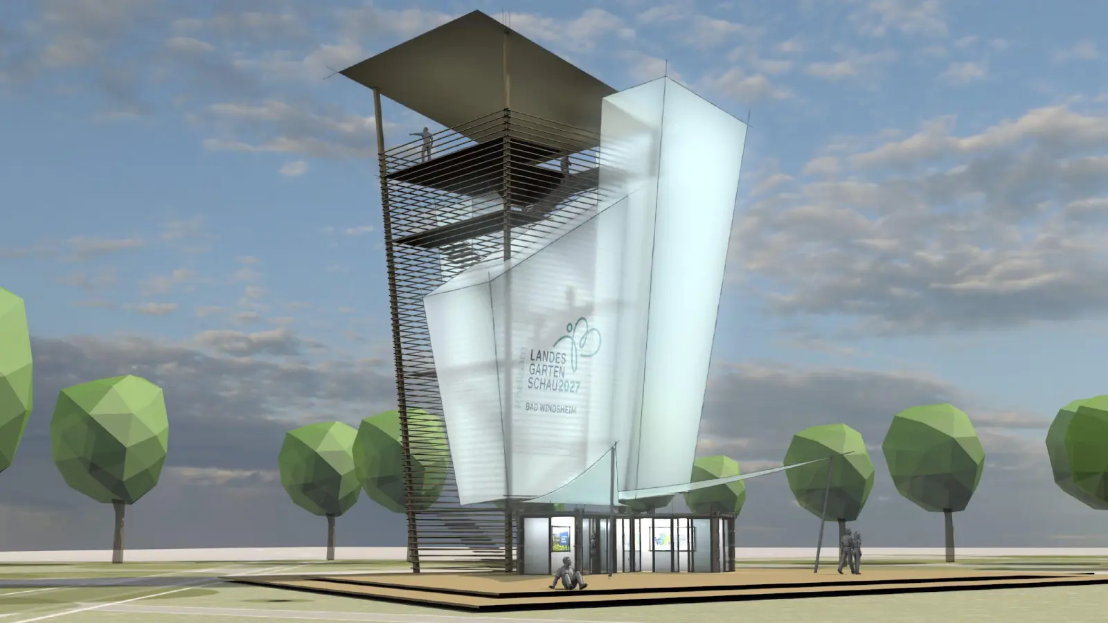So könnte der Turm der Landesgartenschau 2027 in Bad Windsheim aussehen. Modern, mit einem Ausstellungsraum im Erdgeschoss und nachts beleuchtbar. (Entwurf: Professor Christian Barta)
