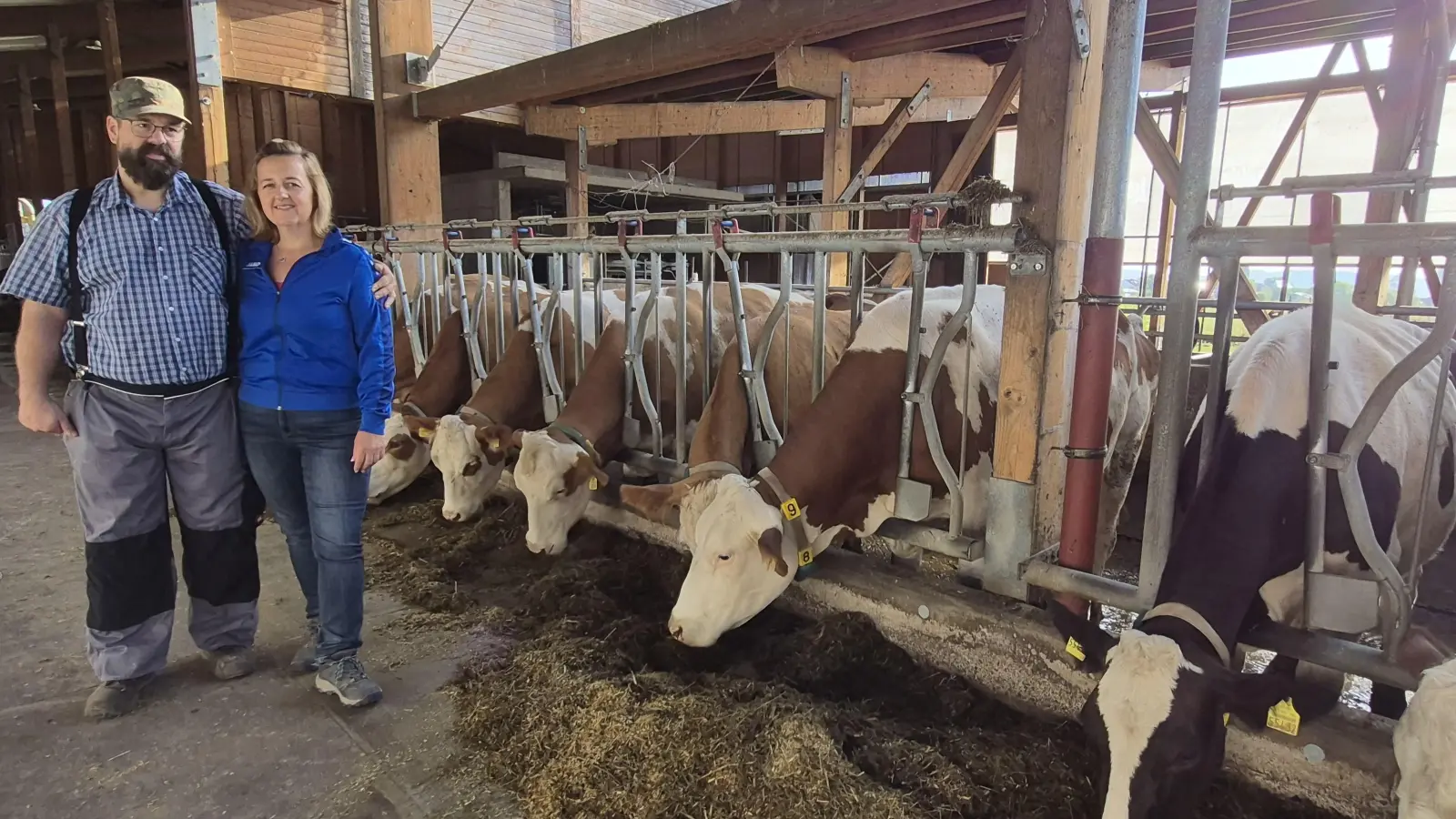 Andreas und Ewelina Zeller führen einen Milchviehbetrieb in Insingen. Normalerweise sollten ihre Kühe Ende August auf der Weide stehen. Doch normal ist in diesem Sommer nichts. (Foto: Margit Schwandt)