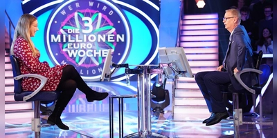 Andrea Thoma-Kreß und Moderator Günther Jauch (Sendung abrufbar auf RTL+). (Foto: RTL / Stefan Gregorowius)