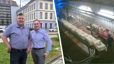 Die beiden BBV-Kreisobmänner Reinhold Meyer und Jürgen Dierauff (von links) kritisieren in Sachen Schlachthof-Skandal die Politik und Aktivisten. (Foto: Thomas Schaller/Aninova)