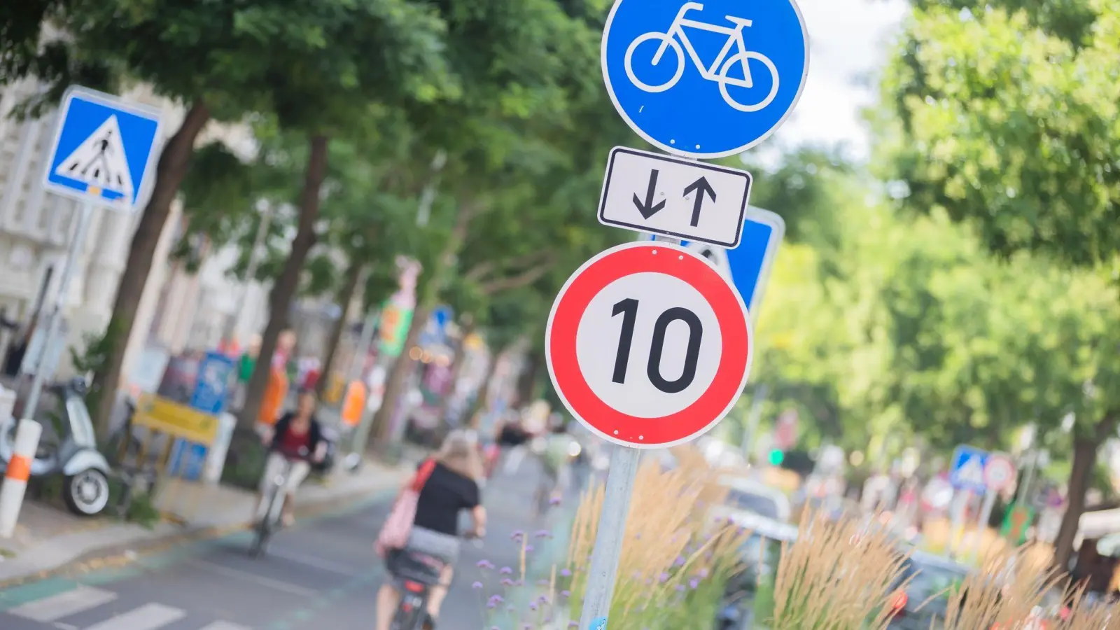 Ein Fahrradweg auf der Bergmannstraße im Berliner Stadtteil Kreuzberg. (Foto: Christoph Soeder/dpa)