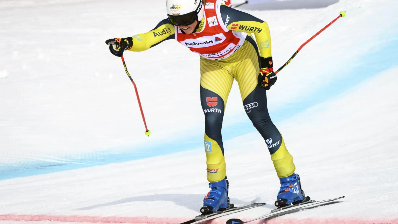 Florian Wilmsmann aus Deutschland reagiert, als er die Ziellinie überquert. (Foto: Laurent Gillieron/Keystone/dpa/Archivbild)