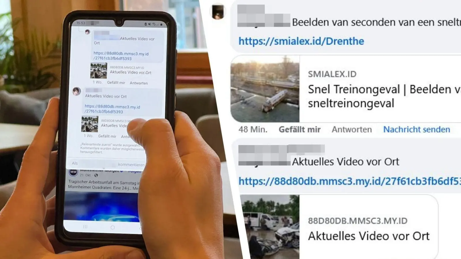 Immer wieder werden auf Facebook falsche Unfall-Videos in Kommentaren angekündigt. Damit wollen Betrüger an Daten kommen. (Foto: Johannes Hirschlach/Screenshot Facebook)