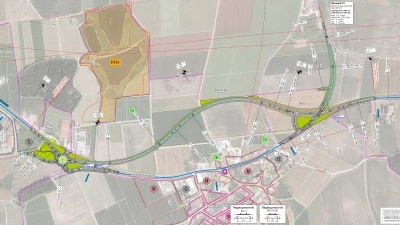 In einem Bogen verläuft die Trasse der Umfahrung an Lehengütingen vorbei. Das Staatliche Bauamt hat in der Sitzung des Gemeinderates eine Planung vorgestellt, bei der der südliche Knotenpunkt (rechts) überarbeitet wurde. Die Lehengütinger Ortsdurchfahrt geht nun in die Straße nach Dickersbronn über. (Grafik: Staatliches Bauamt)