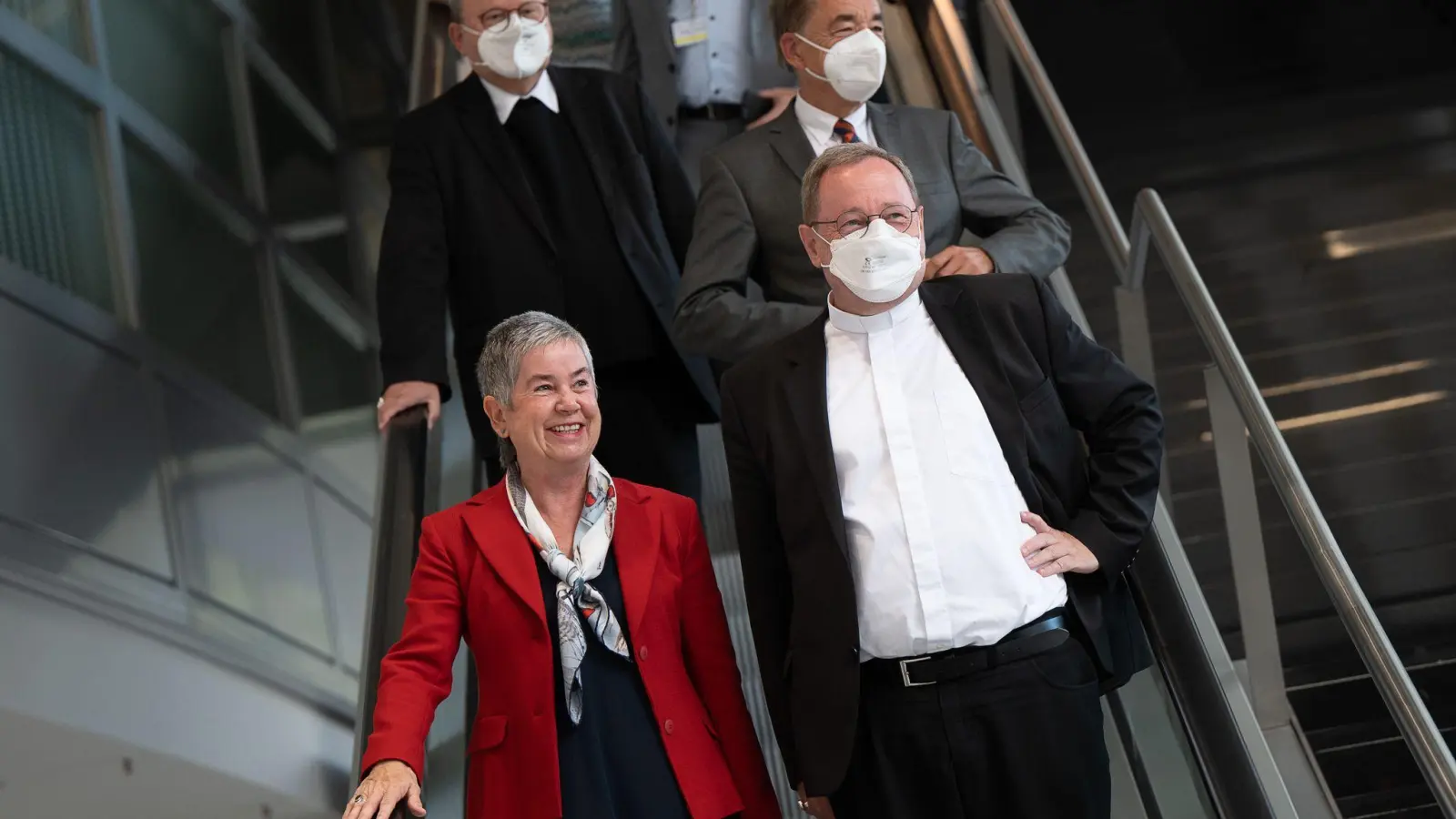 Bischof Franz-Josef Bode, Thomas Söding, Irme Stetter-Karp und Bischof Georg Bätzing. (Foto: Sebastian Gollnow/dpa)