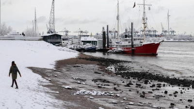 Dauerfrost und eisige Temperaturen wie hier in Hamburg am verschneiten Elbstrand bleiben in den kommenden Tagen vorherrschend. (Foto: Christian Charisius/dpa)