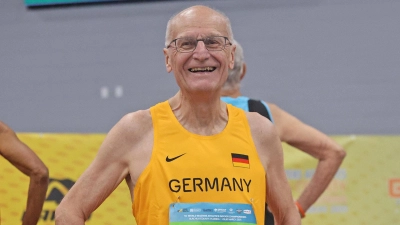 Hat gut lachen: Karlheinz Seyerlein bei der WM in Florida nach seinem Lauf über 60 Meter. (Foto: Lutwin Jungmann)