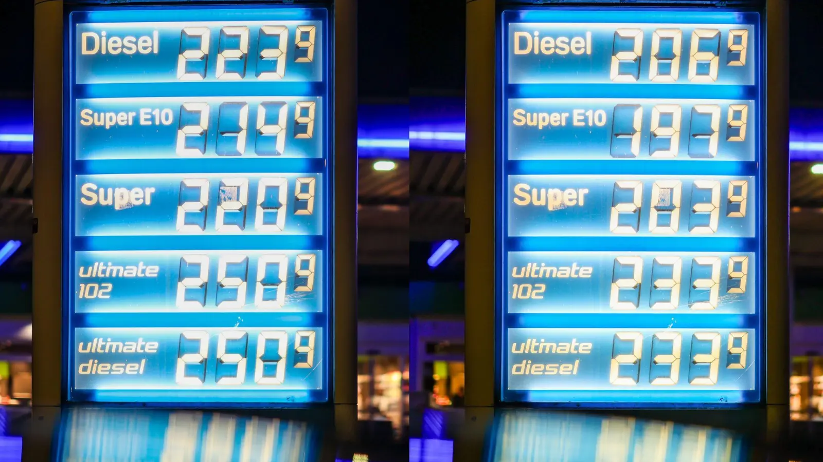 Die Spritpreise gingen am frühen Morgen vielerorts spürbar herunter.  (Foto: Christoph Reichwein/dpa)
