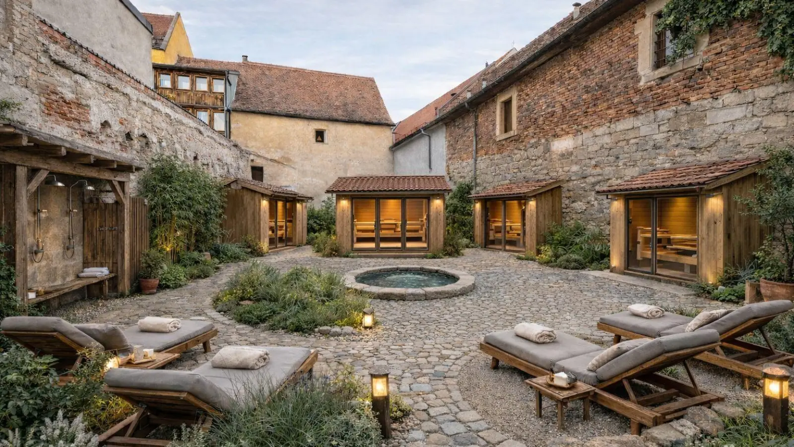 Eine Visualisierung: So könnte der Innenhof der „Krone“ nebst Außensauna in wenigen Monaten aussehen. (Bild: Christoph Wagner)