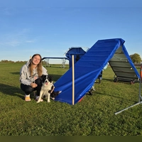Judith Hofmann und die Border-Collie-Hündin „Dana” auf ihrem Trainingsgelände in Untermeißling. Nicht nur beim Sport im Parcours, auch in der Freizeit sind die beiden ein Team, das gut harmoniert.  (Foto: Markus Weinzierl)