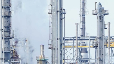 Blick auf das Werksgelände des Chemiekonzerns BASF. (Foto: Uwe Anspach/dpa)