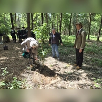 Bei der Eröffnungsfeier wurde eine Elsbeere gepflanzt: Das Foto zeigt Constantin Fürst zu Hohenlohe-Schillingsfürst beim Angießen mit Bürgermeister Markus Dinzl und Carl-Eugen Erbprinz zu Oettingen-Wallerstein (von links). (Foto: Margit Schwandt)
